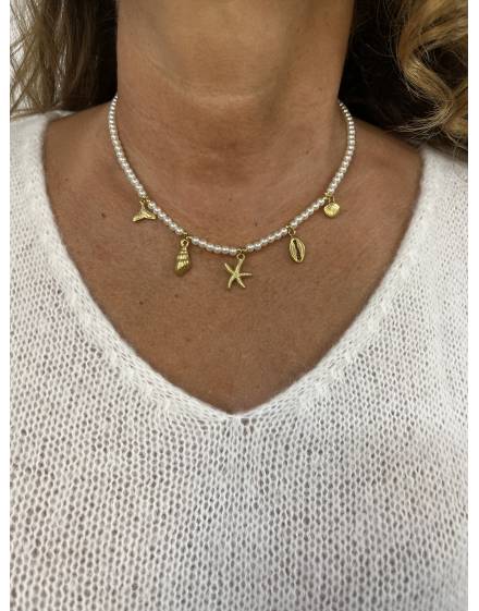 Collier doré perle thème mer