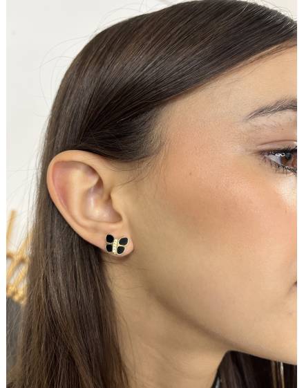 Minis boucles d'oreilles dorées papillon noir