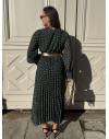 Robe longue plissée verte imprimée