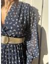 Robe longue plissée bleue imprimée