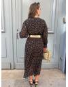Robe longue plissée noire imprimée