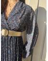Robe longue plissée bleue liberty