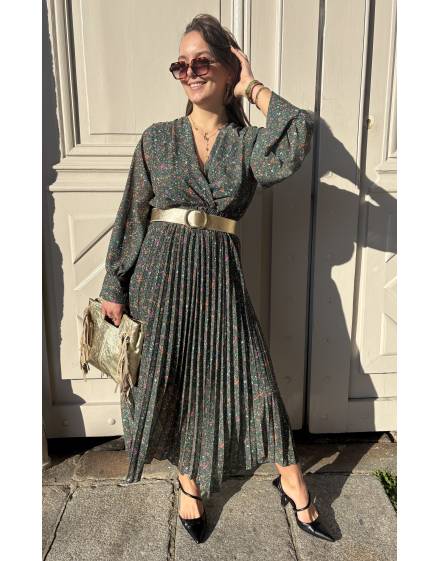 Robe longue plissée verte liberty