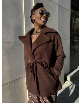 Manteau ceinturé chocolat