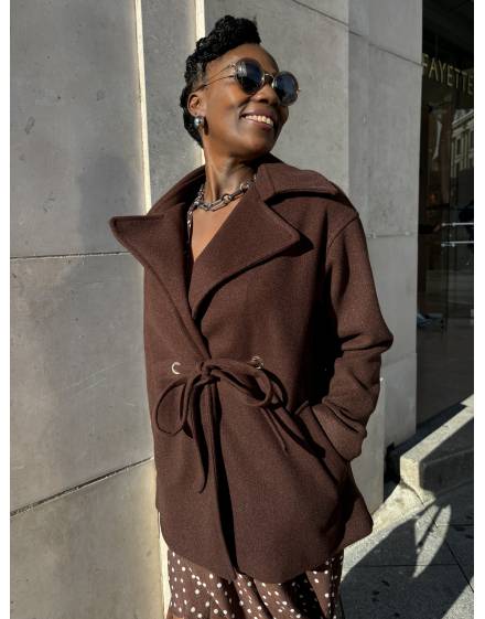 Manteau ceinturé chocolat