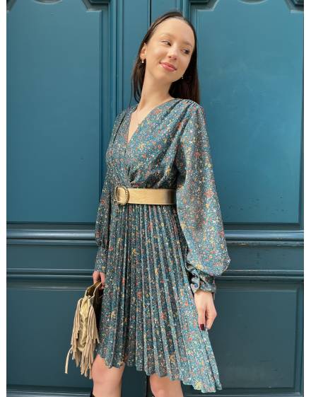 Robe Courte Plissée Bleu Canard Liberty