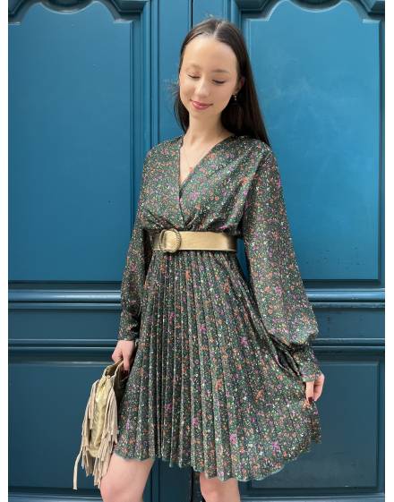 Robe Courte Plissée Verte Liberty