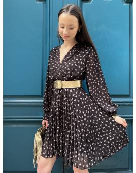 Robe Courte Plissée Bleue Imprimée