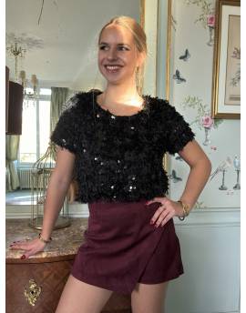 Jupe short en suédine bordeaux