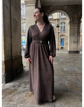 Robe longue avec ceinture chocolat