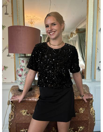 Robe de soirée à sequins dos nu noire