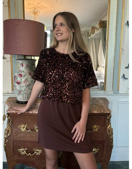 Robe de soirée à sequins bronze
