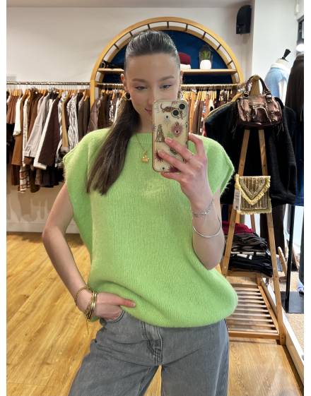 Pull sans manches en Alpaga Vert Pomme