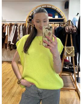 Pull sans manches en Alpaga Jaune Fluo