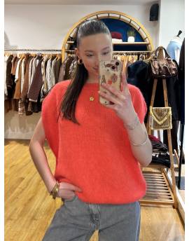 Pull sans manches en Alpaga Corail