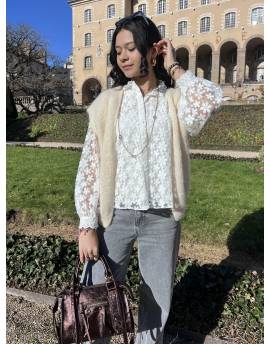 Gilet sans manches en mohair écru