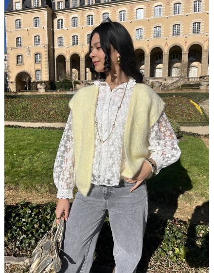 Gilet sans manches en mohair jaune