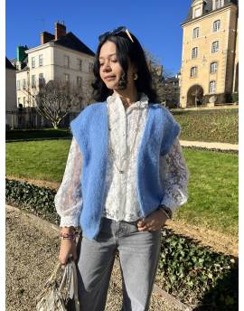 Gilet sans manches en mohair bleu ciel