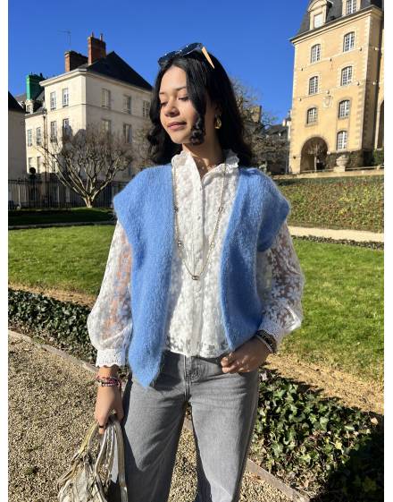 Gilet sans manches en mohair bleu ciel