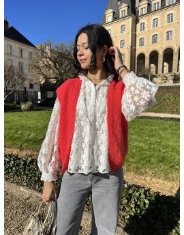 Gilet sans manches en mohair rouge