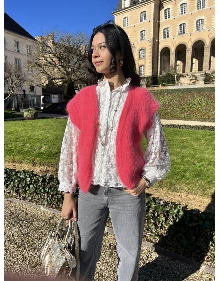Gilet sans manches en mohair corail