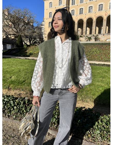 Gilet sans manches en mohair kaki