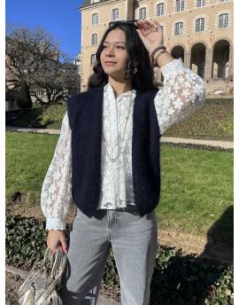 Gilet sans manches en mohair bleu marine