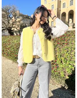 Gilet sans manches effet mouton jaune poussin