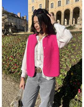 Gilet sans manches effet mouton rose fuchsia