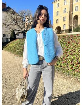 Gilet sans manches effet mouton bleu
