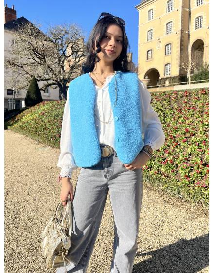 Gilet sans manches effet mouton bleu