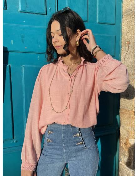 Blouse avec dentelle rose
