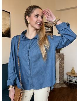 Blouse à col collerette bleue