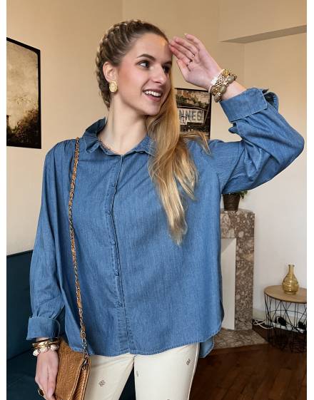 Blouse à col collerette bleue