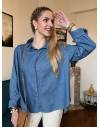 Blouse à col collerette bleue