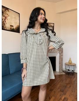 Robe Vichy Verte Kaki À Col Victorien