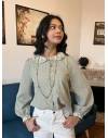 Blouse vichy Verte avec Col Claudine Brodé