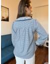 Blouse Vichy Bleue Avec Col Claudine Fleurie