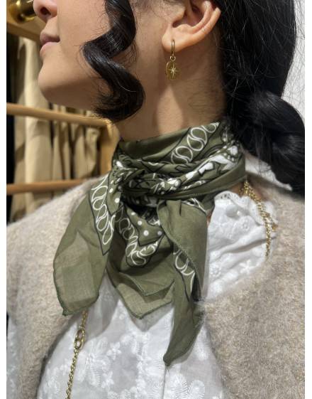Carré Style Soie À Motifs Vert Kaki