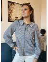 Blouse Vichy Bleue Avec Col Claudine Fleurie
