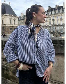 Blouse oversize à motif vichy bleu marine