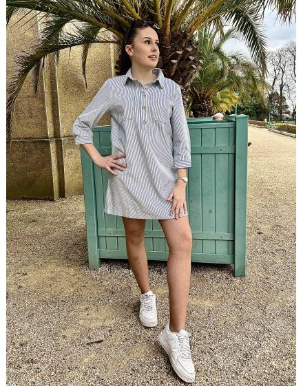 Robe à Rayures Bleu Marine et Blanche