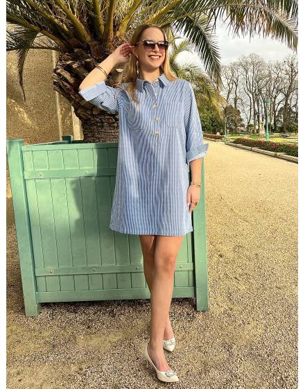 Robe à Rayures Bleu Ciel et Blanche