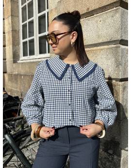 Blouse vichy col Claudine bleu