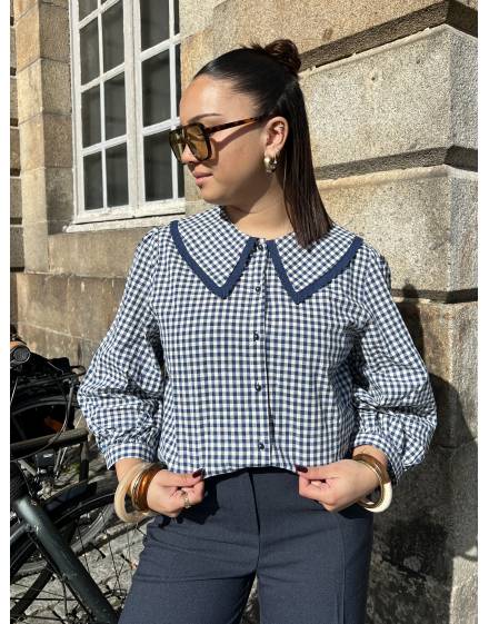 Blouse vichy col Claudine bleu