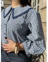 Blouse vichy col Claudine bleu