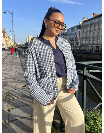 Veste matelassée vichy bleu