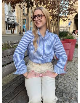 Blouse À Rayures bleues Avec Col Collerette