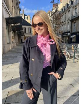 Trench bleu marine Avec Doublure Vichy