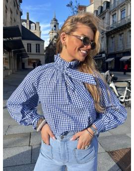 Blouse Vichy Bleue À Noeud
